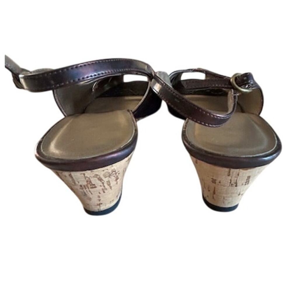 Vaneli Brisk Dark Tortoise Patent Slingback Peep-Toe Cork Wedge Heels 8.5 M - Picture 4 of 10